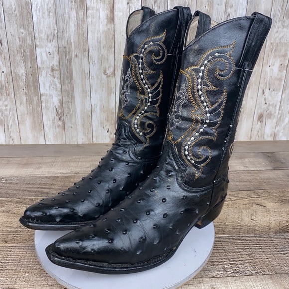 El Mexicano Women’s Cowboy Boots Black Ostrich Embroidered Leather Size 7.5 B - Picture 2 of 13